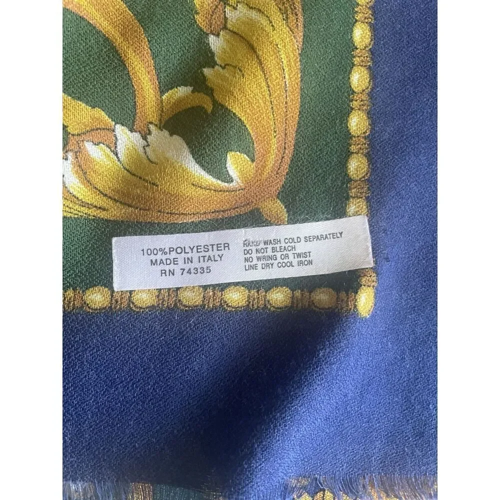 Vtg Italian Baroque Scarf Gold Chain Belt Print Square 47 inch Made in Italy